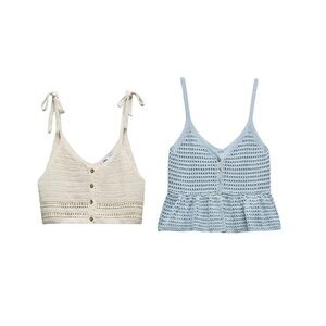 Zara Crochet Camisole Tops - Cream & Light Blue